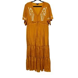 Embroidered Mustard Maxi Dress